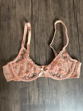 Agent Provocateur Lace Floral Bra 34B Underwire Sheer Pink Blush